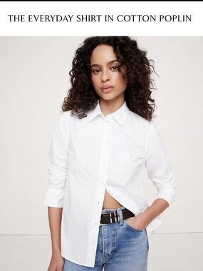 Banana Republic White Cotton Poplin Button-Down Shirt